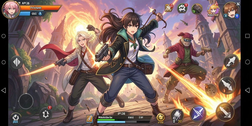 Tampilan gameplay API36 yang menampilkan karakter Anime beraksi.