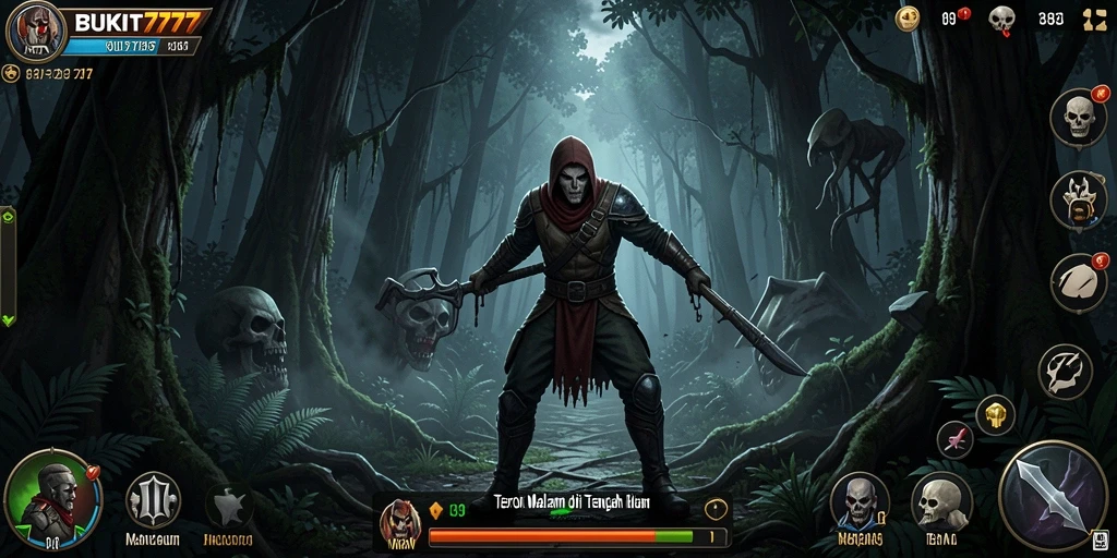 Gameplay mencekam dalam suasana hutan yang gelap.