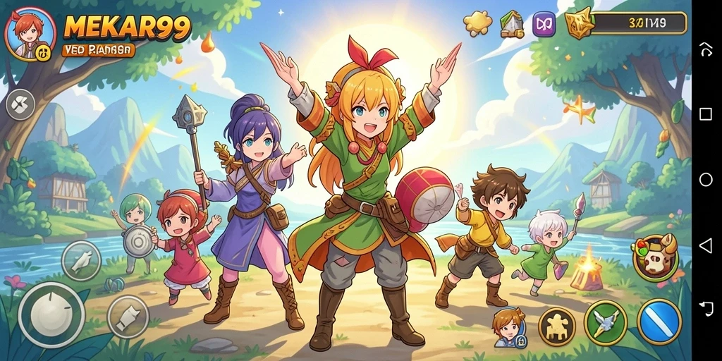 Tampilan menawan dari gameplay <strong>MEKAR99</strong> menunjukkan aksi karakter anime.