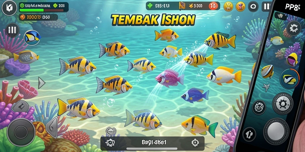 Screenshot gameplay RP8 yang menunjukan aksi tembak ikan.
